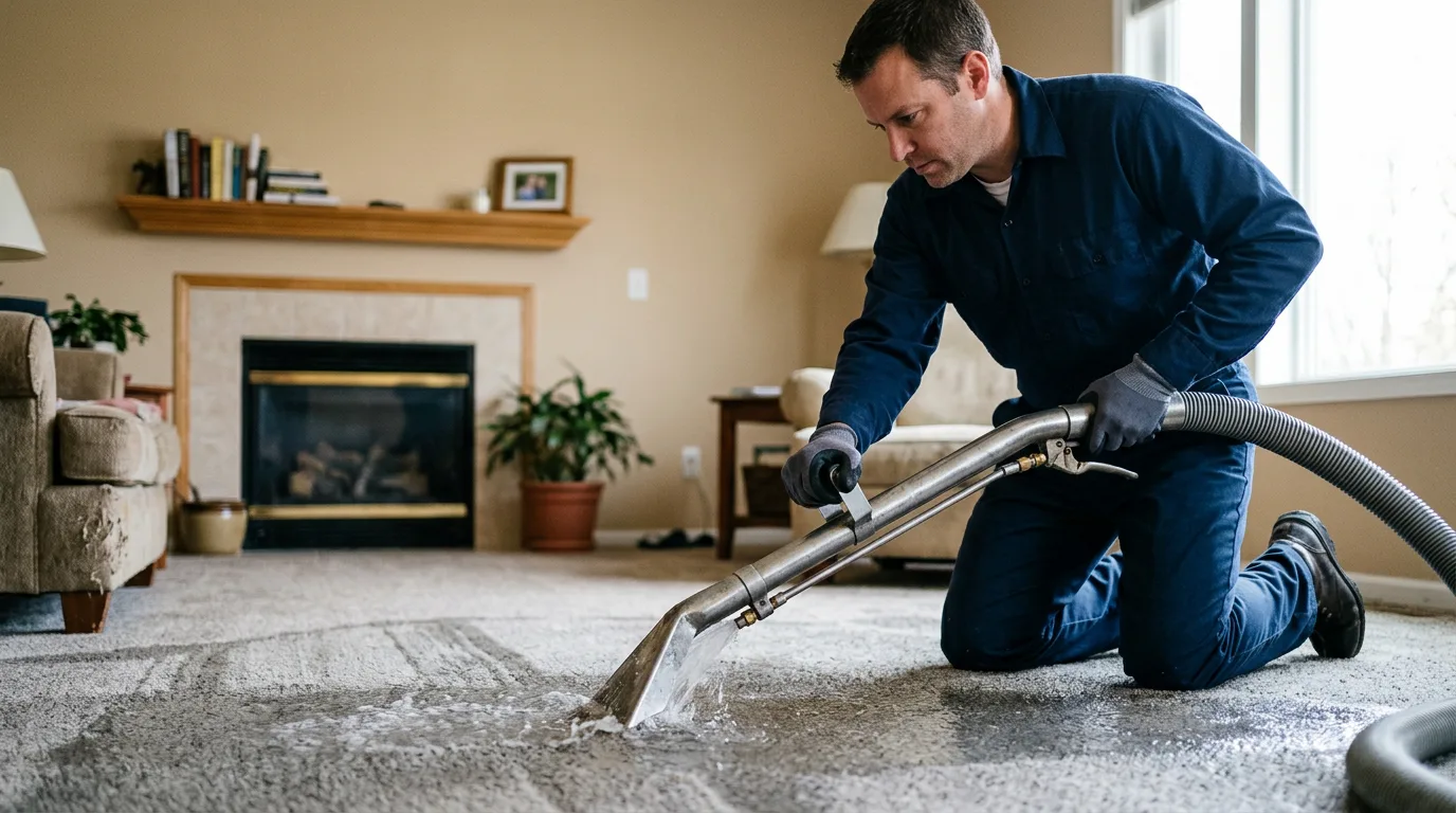 Water damage restoration technician working near Wake Forest, NC